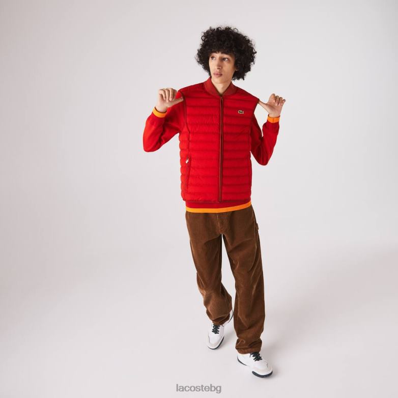 мъже Lacoste червен леко сгъваемо водоустойчиво пухено палто облекло XTV621288