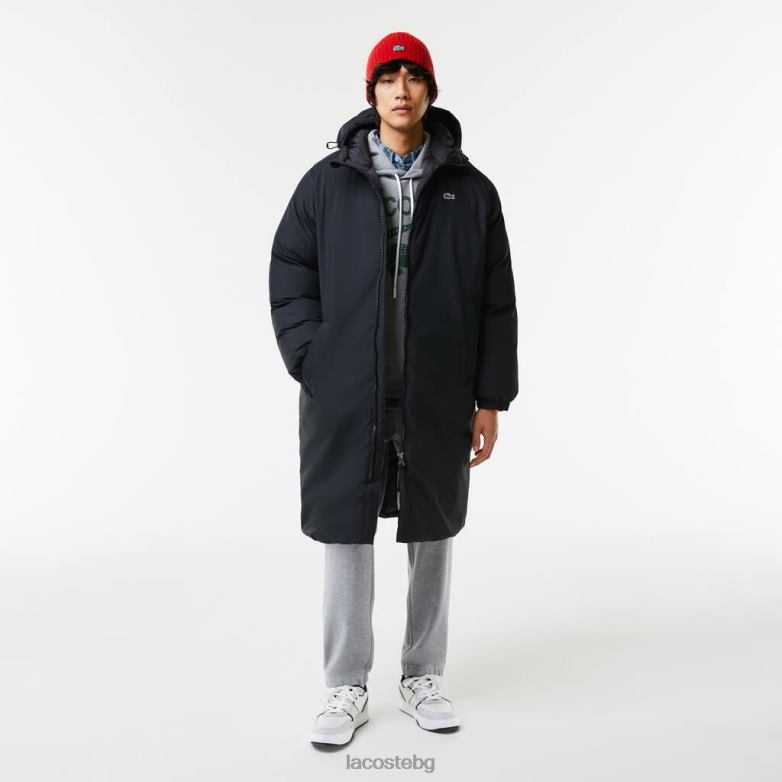 мъже Lacoste черен дълго шушляково яке с брандиран надпис облекло XTV621294