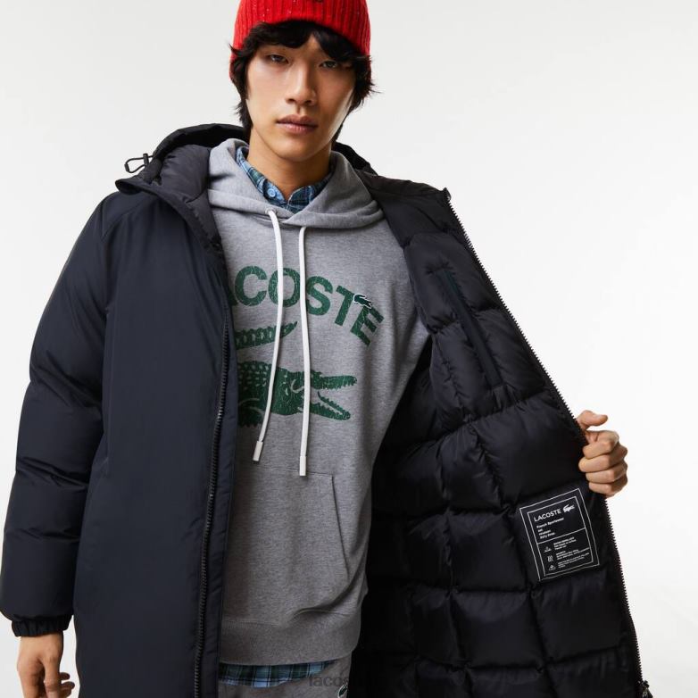 мъже Lacoste черен дълго шушляково яке с брандиран надпис облекло XTV621294