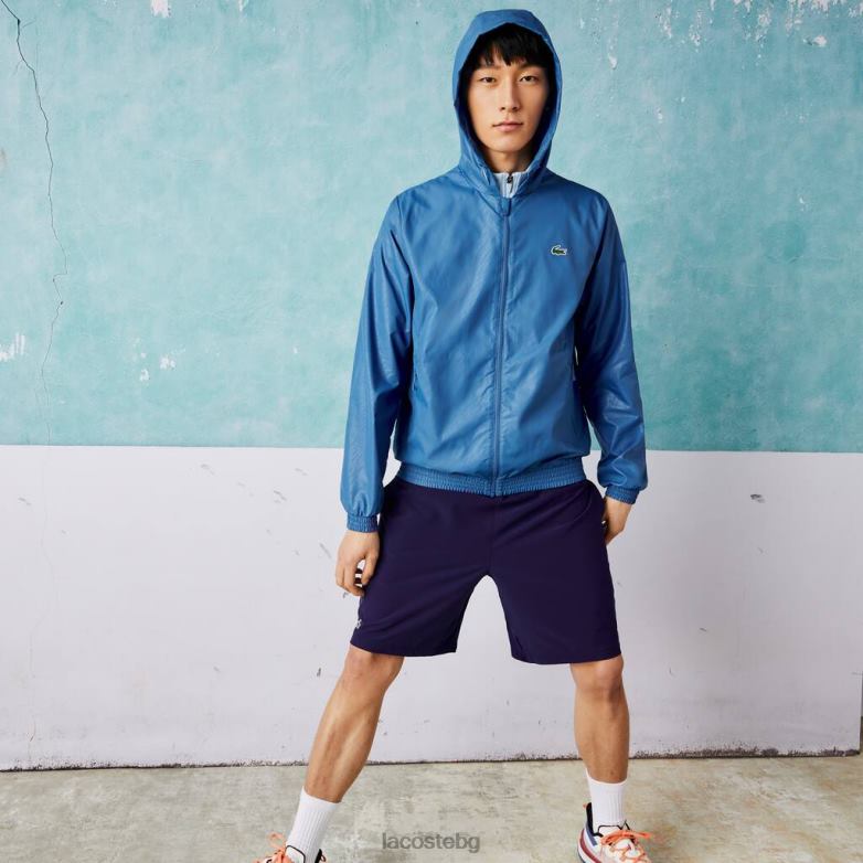 мъже Lacoste синьо/бяло спорт новак джокович водоотблъскваща ветровка облекло XTV621298