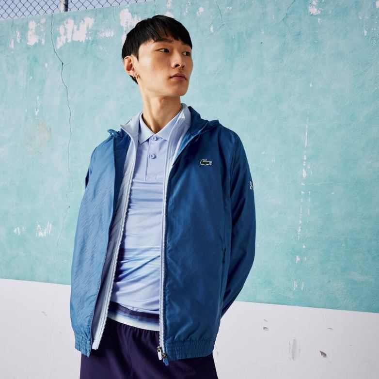 мъже Lacoste синьо/бяло спорт новак джокович водоотблъскваща ветровка облекло XTV621298
