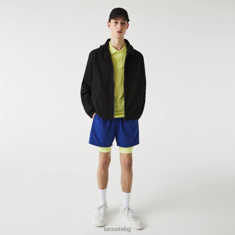 мъже Lacoste черен водоустойчиво яке с къс цип облекло XTV621314