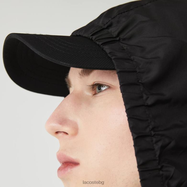 мъже Lacoste черен водоустойчиво яке с къс цип облекло XTV621314