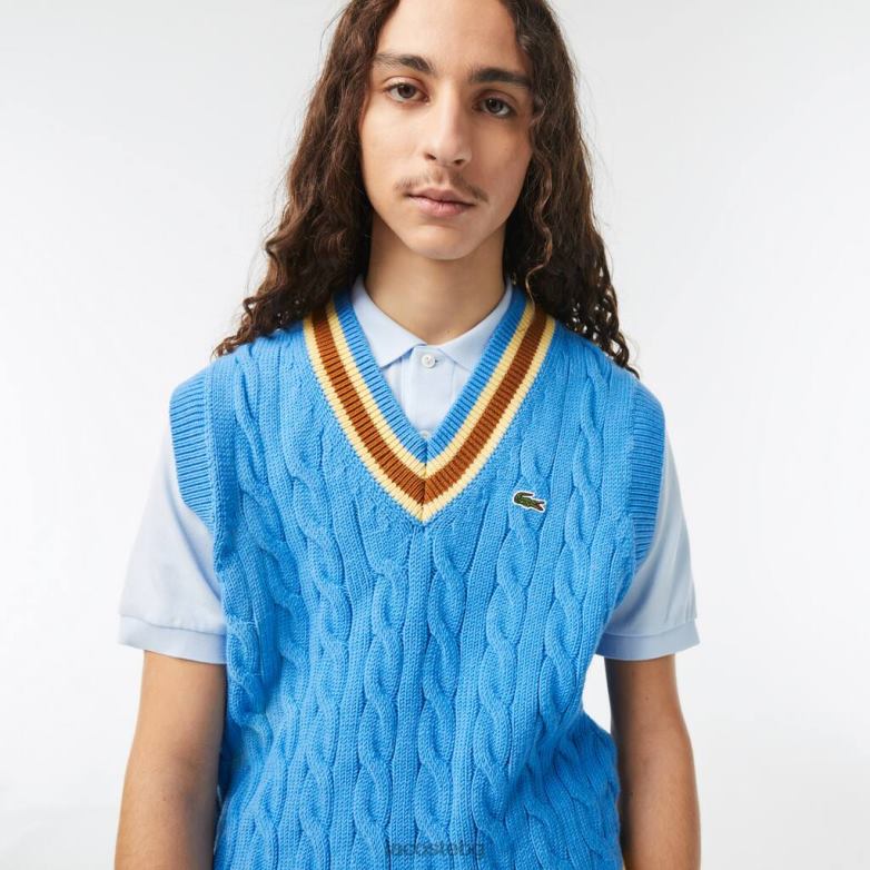 мъже Lacoste синьо/кафяво/жълто жилетка с класически вълнен пуловер облекло XTV621470