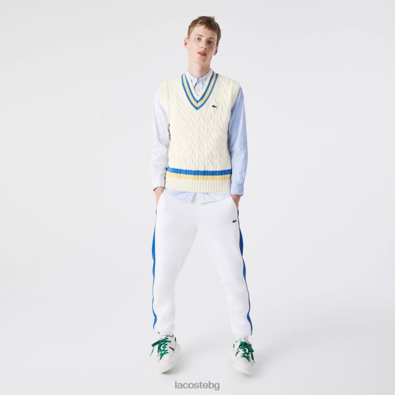 мъже Lacoste бяло/жълто/синьо жилетка с класически вълнен пуловер облекло XTV621471