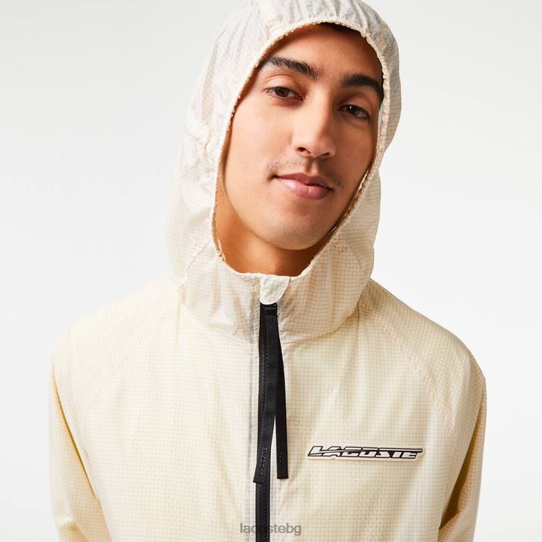 мъже Lacoste бял черен късо яке с качулка с цип облекло XTV62382