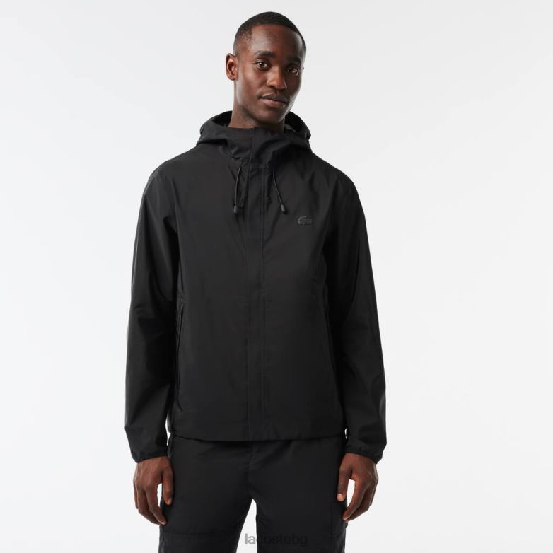 мъже Lacoste черен водоустойчиво късо яке облекло XTV62388