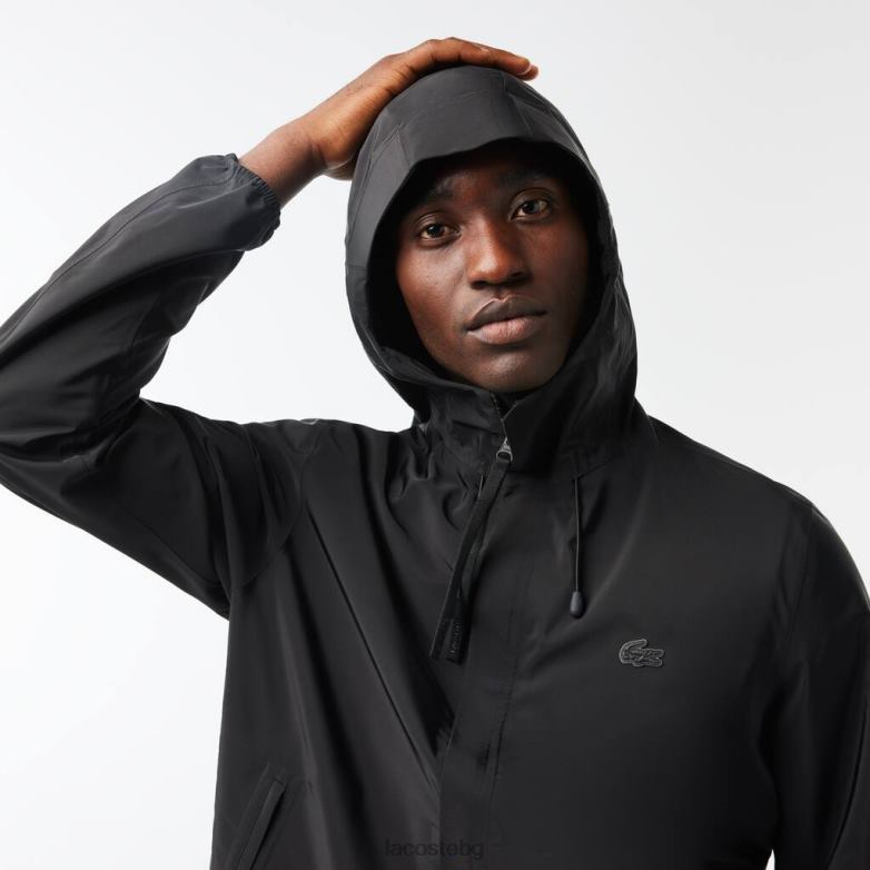 мъже Lacoste черен водоустойчиво късо яке облекло XTV62388