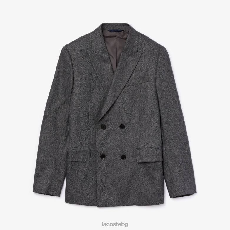 мъже Lacoste сив/сив chine двуредно шевронно сако от необработена вълна и кашмир облекло XTV621320