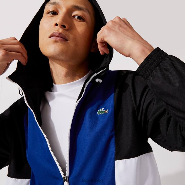 мъже Lacoste черно/синьо/бяло спортно светло яке с цип colorblock облекло XTV621322