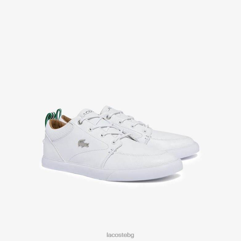 мъже Lacoste бяло кожени кецове bayliss с перфорирана яка обувки XTV621759