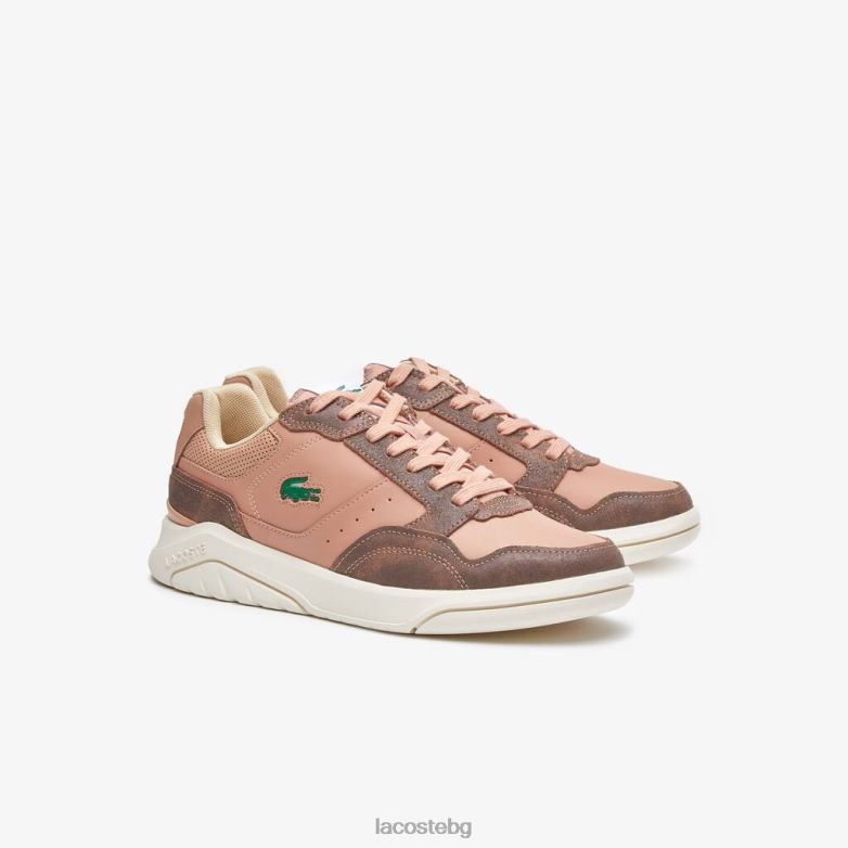 мъже Lacoste кафяво/бяло game advance луксозни кожени маратонки обувки XTV621902