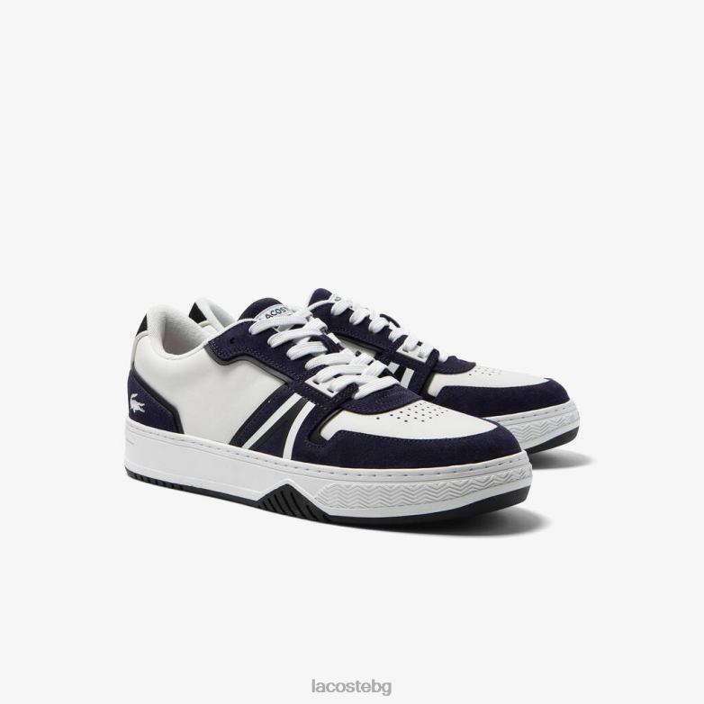 мъже Lacoste бяло и тъмносиньо l001 кожени маратонки обувки XTV621752