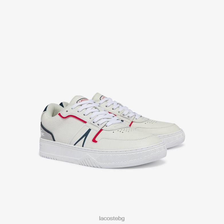 мъже Lacoste бяло, морско и червено l001 кожени маратонки обувки XTV621841