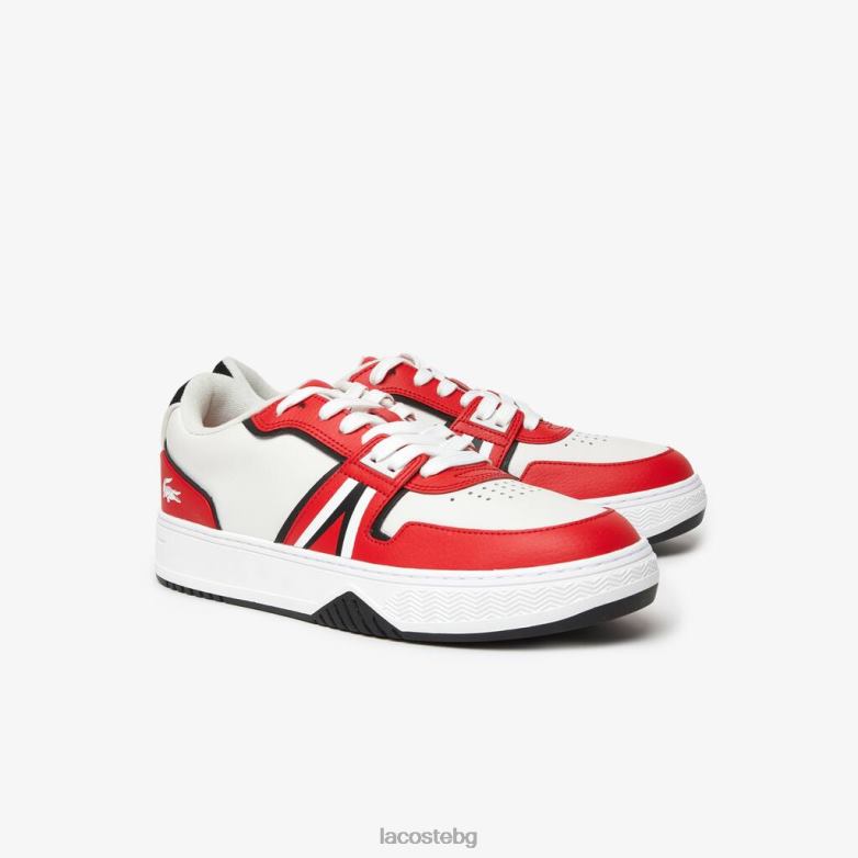 мъже Lacoste червено/бяло l001 кожени маратонки в контрастен цвят обувки XTV621853