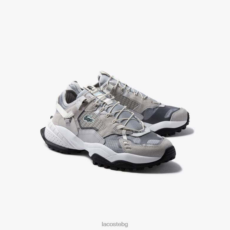 мъже Lacoste светло сиво и черно l-guard breaker маратонки от текстил и велур обувки XTV621827