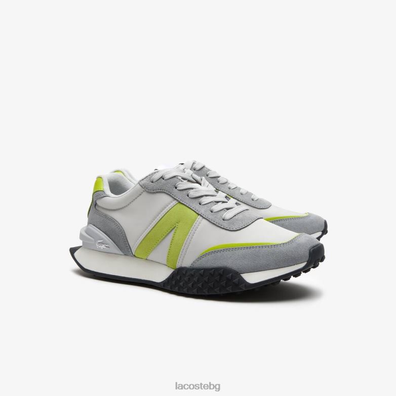 мъже Lacoste светло сиво/зелено l-spin луксозни кожени маратонки в контрастен цвят обувки XTV621788