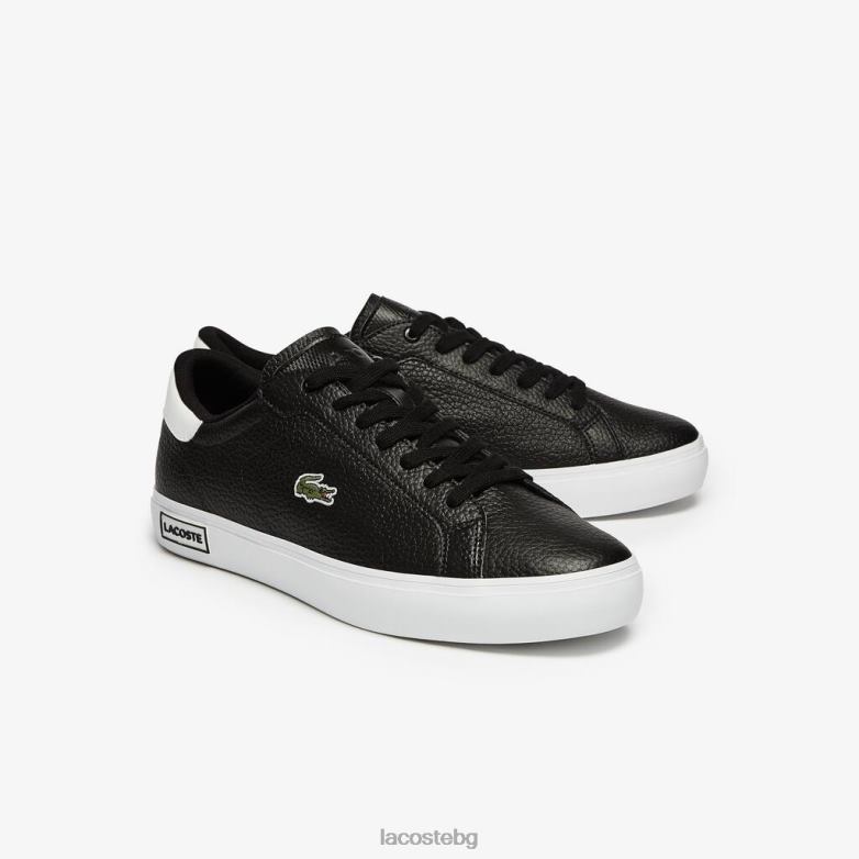 мъже Lacoste Черно бяла кожени маратонки powercourt обувки XTV621805