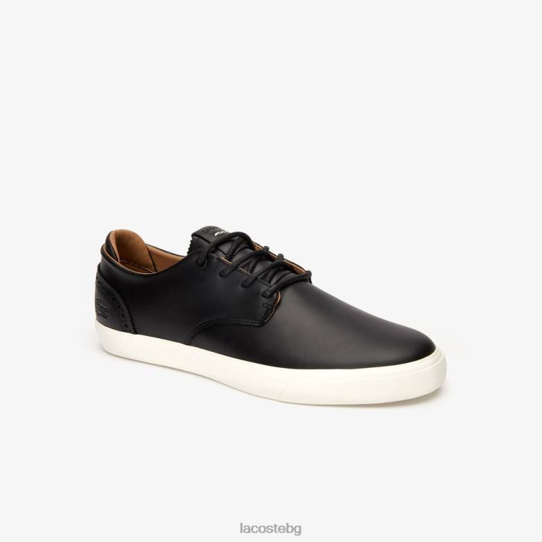 мъже Lacoste черно и почти бяло кожени кецове esparre club обувки XTV621718