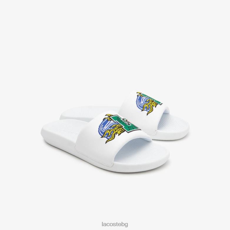 мъже Lacoste бяло/зелено пързалки от синтетичен кроко обувки XTV621768