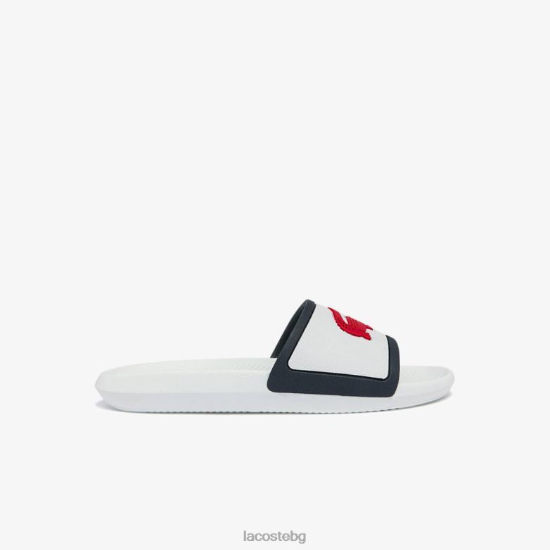 мъже Lacoste бяло, морско и червено каучукова каишка кроко синтетични слайдове обувки XTV621849
