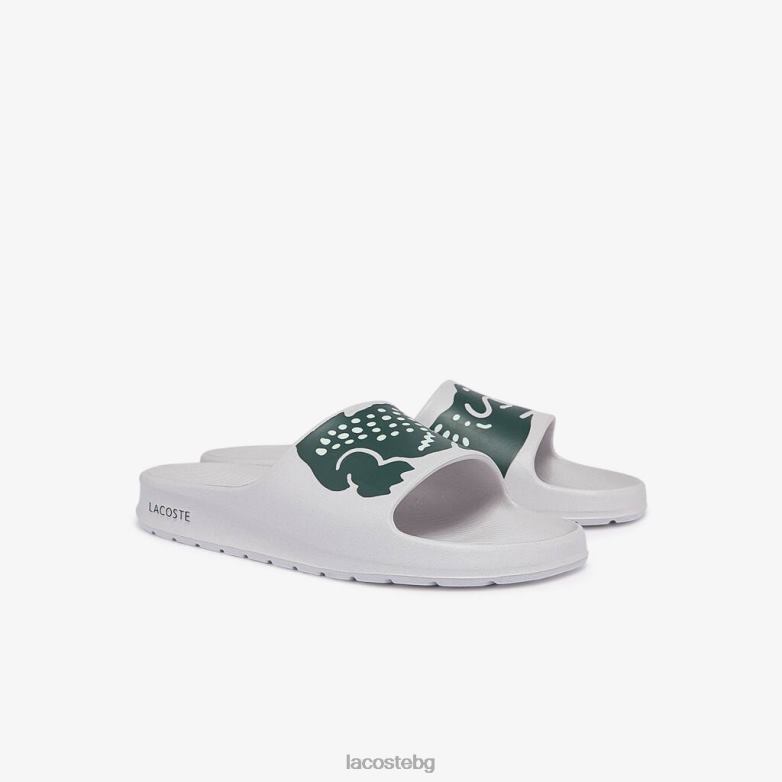 мъже Lacoste бяло и тъмно зелено croco 2.0 синтетични слайдове обувки XTV621756