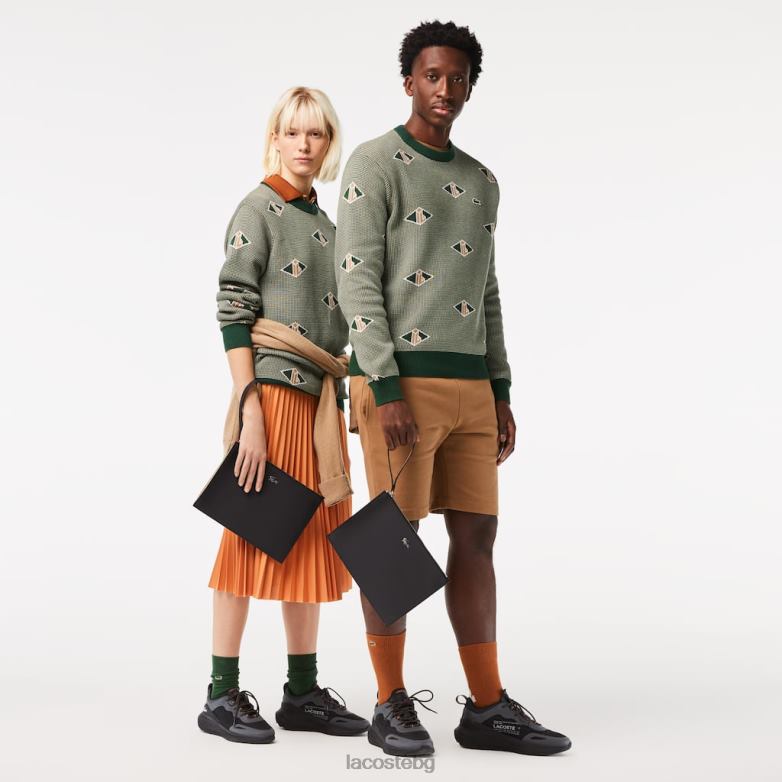 унисекс Lacoste ноар крем съединител с цип от платнено платно с анна покритие чанти и кожени изделия XTV622817