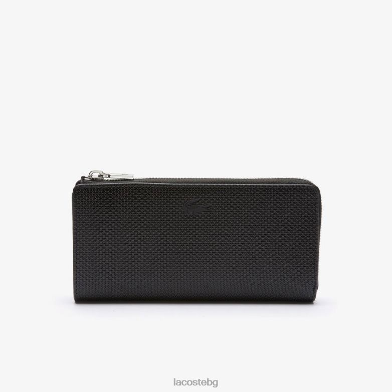 унисекс Lacoste черен кожен портфейл от матова пике chantaco с цип чанти и кожени изделия XTV622827