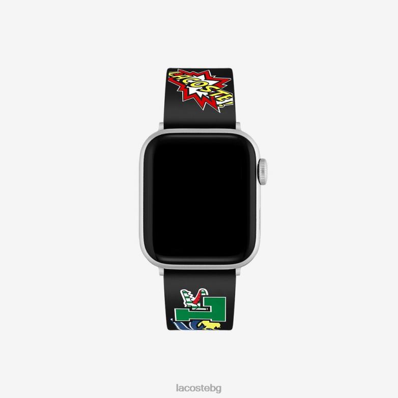 унисекс Lacoste черен силиконова каишка за часовник с принт на ябълка аксесоари XTV622344