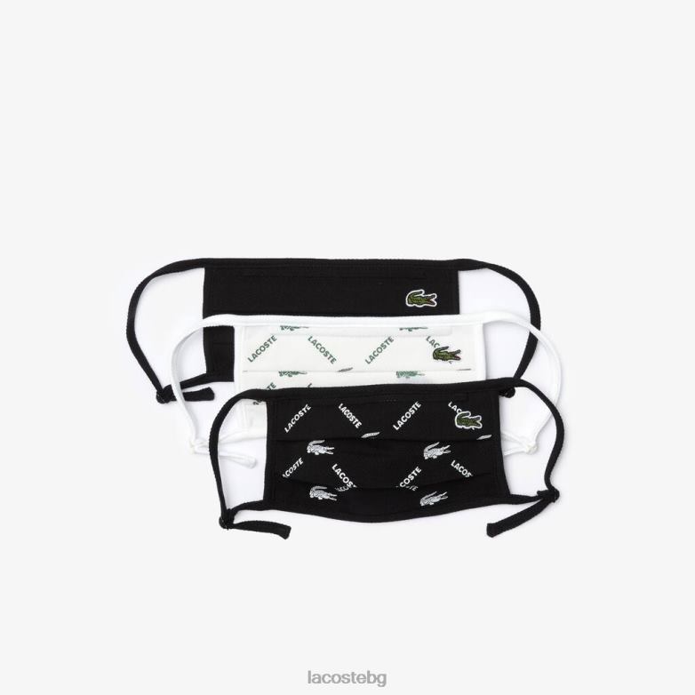 унисекс Lacoste черно/зелено/бяло l.12.12 регулируеми маски за защита на лицето 3 бр аксесоари XTV622273