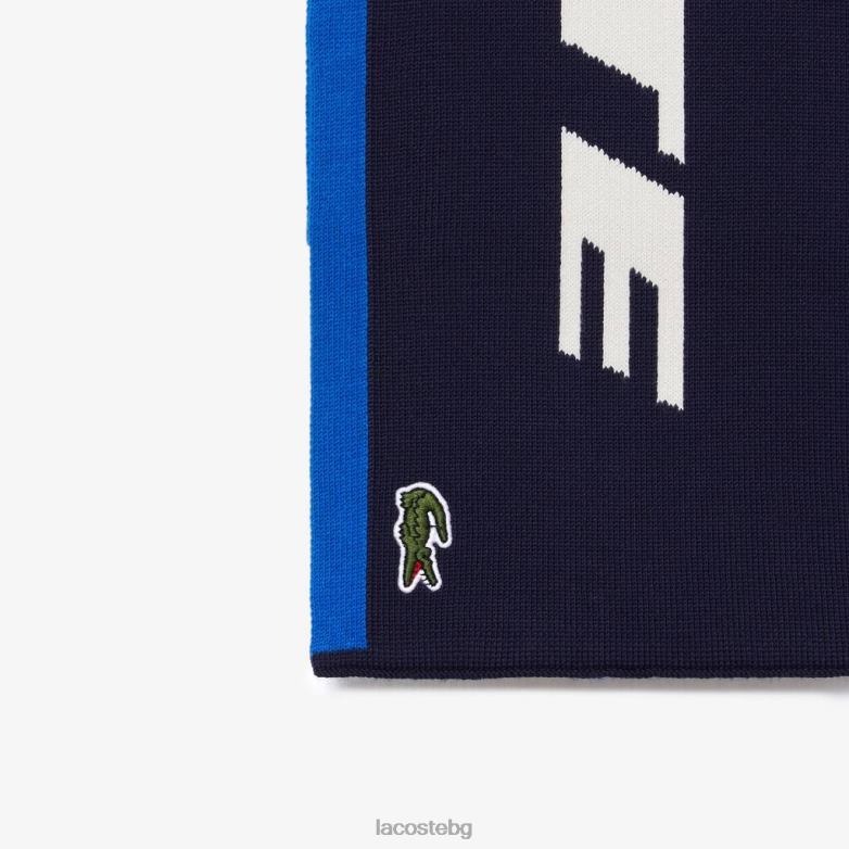 унисекс Lacoste синьо/тъмно синьо/бяло марков шал с цветен блок аксесоари XTV622926