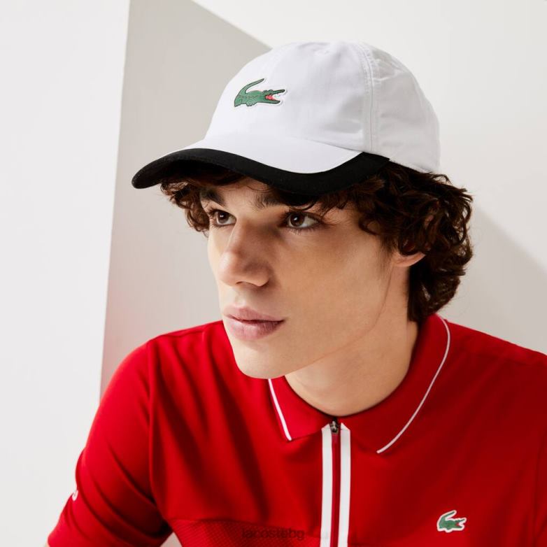 унисекс Lacoste бял черен лека шапка със спортна контрастна граница аксесоари XTV621930