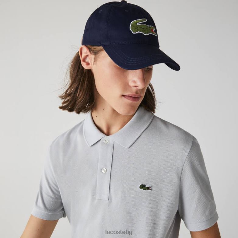 унисекс Lacoste тъмносин контрастна каишка и голяма памучна шапка с крокодилска форма аксесоари XTV622233