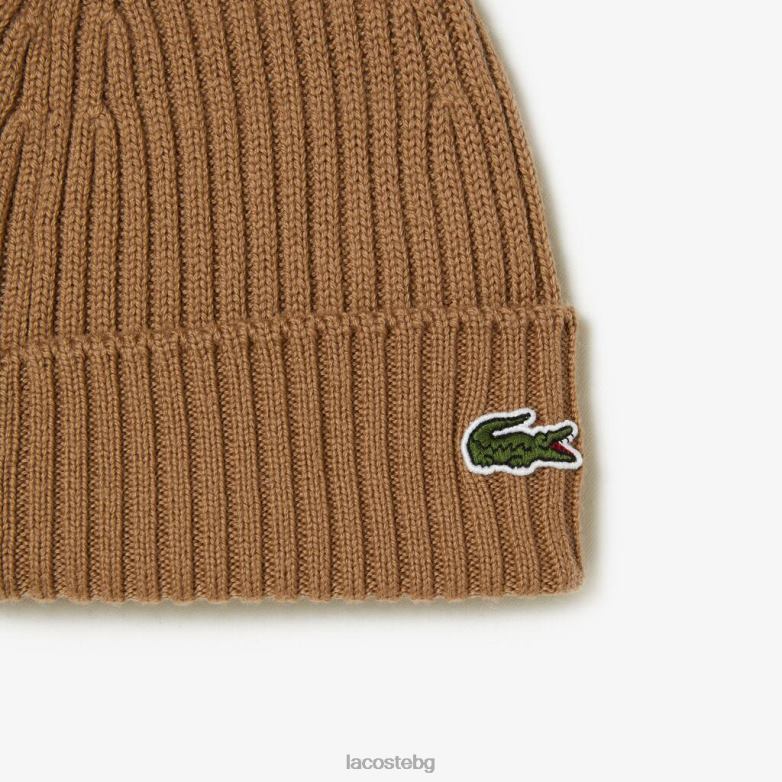 унисекс Lacoste кафяво оребрена вълнена шапка аксесоари XTV622257