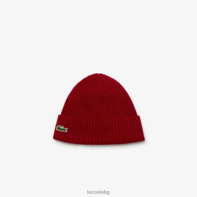 унисекс Lacoste бордо оребрена вълнена шапка аксесоари XTV622269