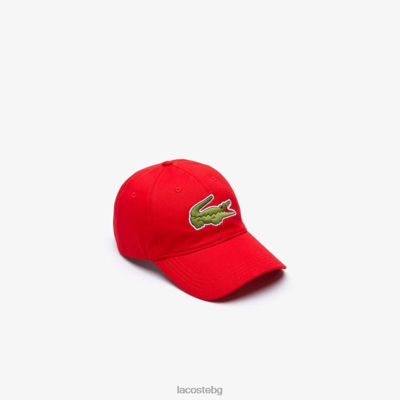 унисекс Lacoste червен контрастна каишка и голяма памучна шапка с крокодилска форма аксесоари XTV622289
