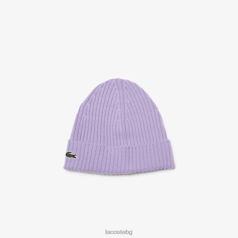 унисекс Lacoste лилаво оребрена вълнена шапка аксесоари XTV622291