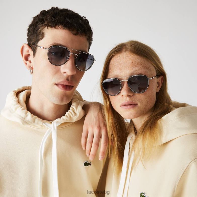 унисекс Lacoste матово сребро овални метални слънчеви очила от колекция Новак Джокович аксесоари XTV622913