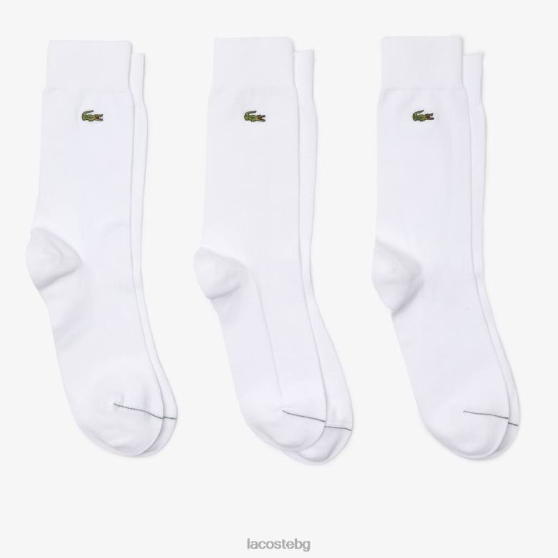 унисекс Lacoste бяло високо изрязани памучни пике чорапи 3 бр облекло XTV621664
