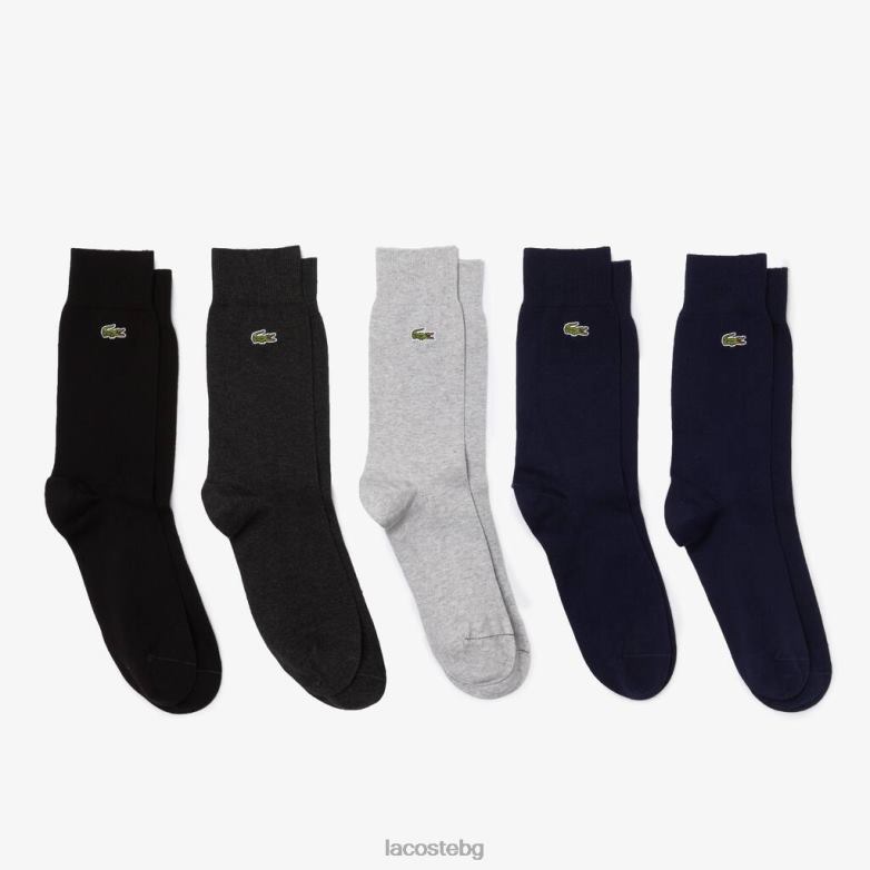унисекс Lacoste тъмносиньо/сиво chine/сиво/черно пет опаковки от органичен памук с високи разрези облекло XTV62531
