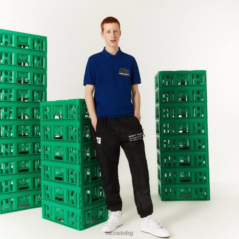унисекс Lacoste x Minecraft син класическо поло от органичен памук облекло XTV62942