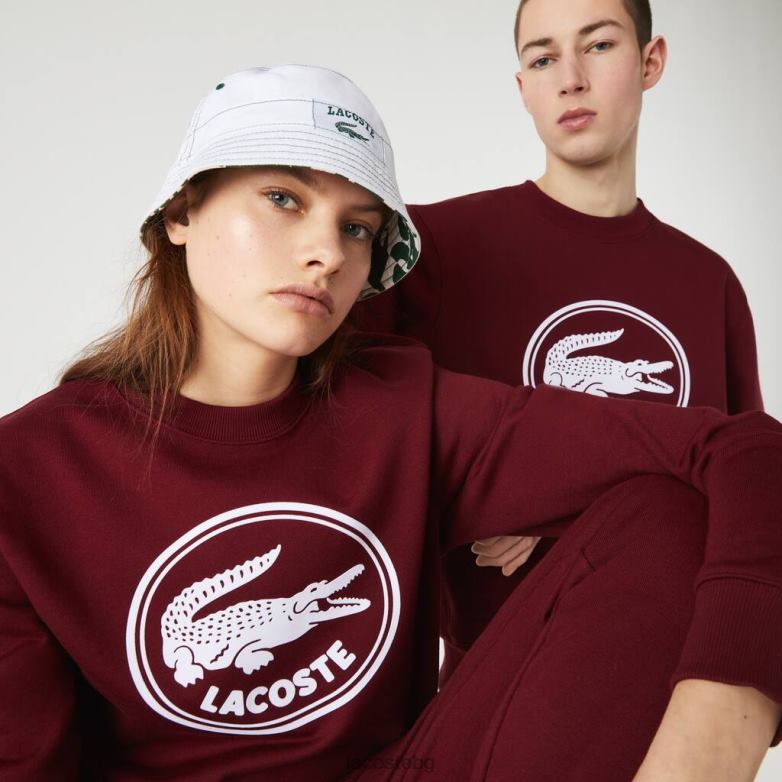 унисекс Lacoste бордо Суичър от полар от органичен памук с 3d лого облекло XTV621185