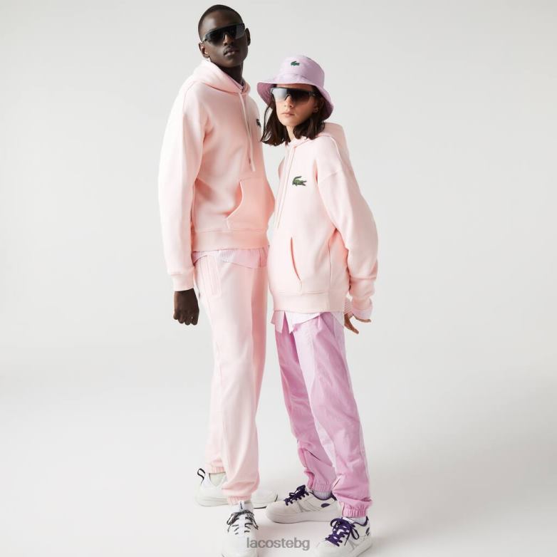 унисекс Lacoste светло розово свободен суичър с качулка от органичен памук облекло XTV621158