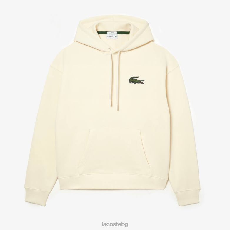 унисекс Lacoste бяло свободен суичър с качулка от органичен памук облекло XTV62365