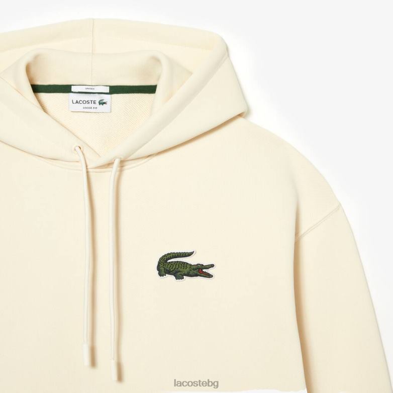 унисекс Lacoste бяло свободен суичър с качулка от органичен памук облекло XTV62365