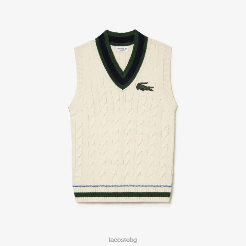 унисекс Lacoste бяло жилетка от плетен пуловер от органичен памук облекло XTV62504