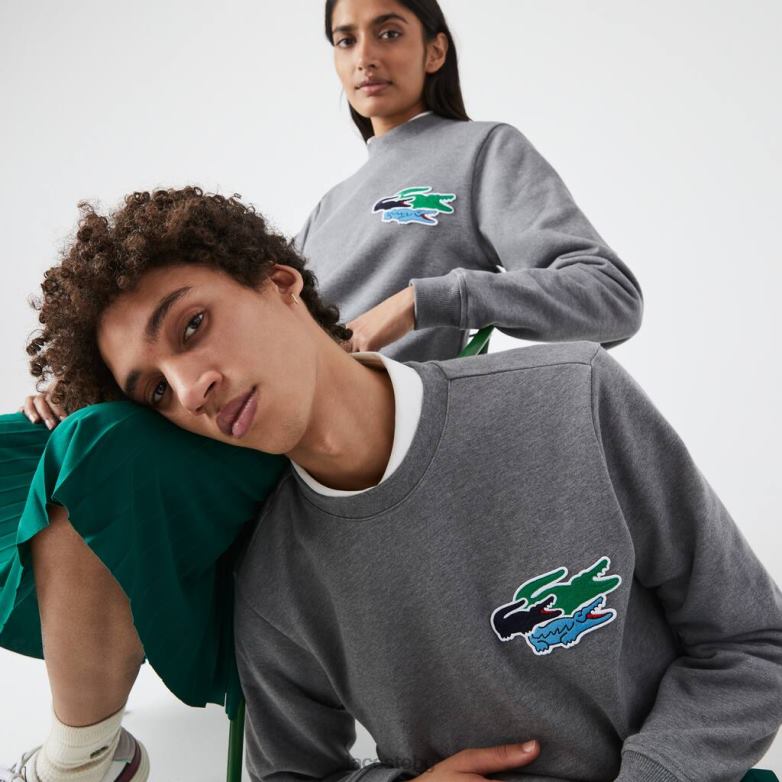 унисекс Lacoste сив chine суичър от органичен памук с кръгла яка облекло XTV621209