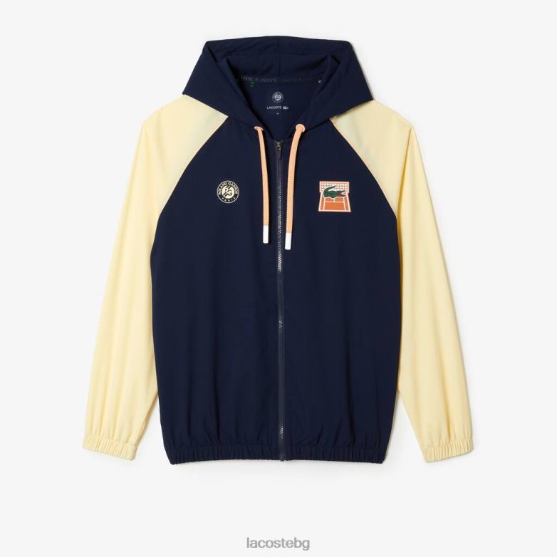 унисекс Lacoste морско синьо/жълто спортен суичър с цип roland garros edition облекло XTV62375