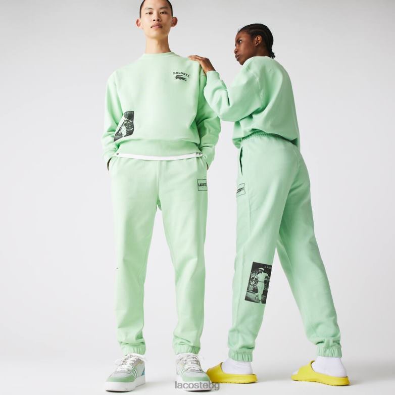 унисекс Lacoste зелено панталони за джогинг от памучен полар с принт на живо наследство облекло XTV621136