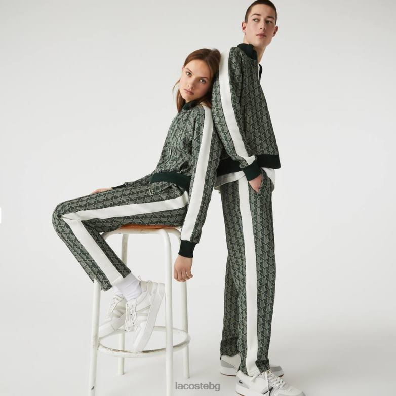 унисекс Lacoste зелено/бежово жакардови панталони с жив монограм облекло XTV621187